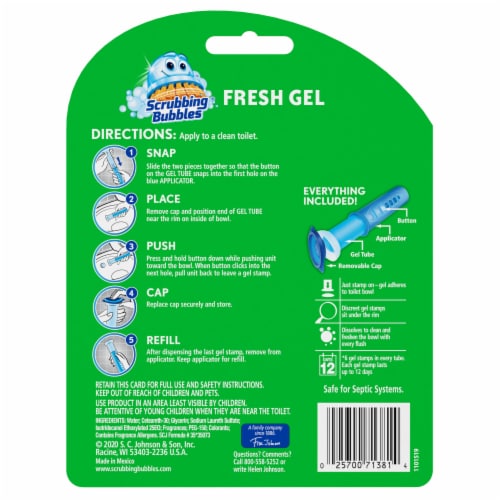 Scrubbing Bubbles® Fresh Gel Rainshower Toilet Cleaning Stamp Dispenser Perspective: back