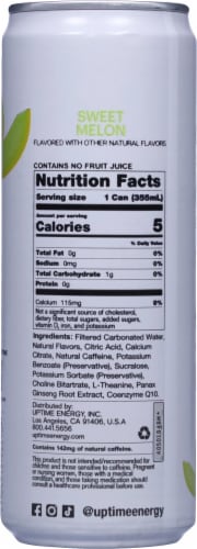 Uptime Zero Sugar Sweet Summer Melon Energy Drink Can Perspective: back