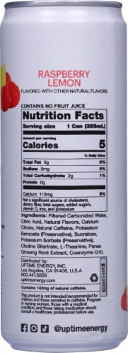 Uptime Zero Sugar Raspberry Lemon Energy Drink Can Perspective: back