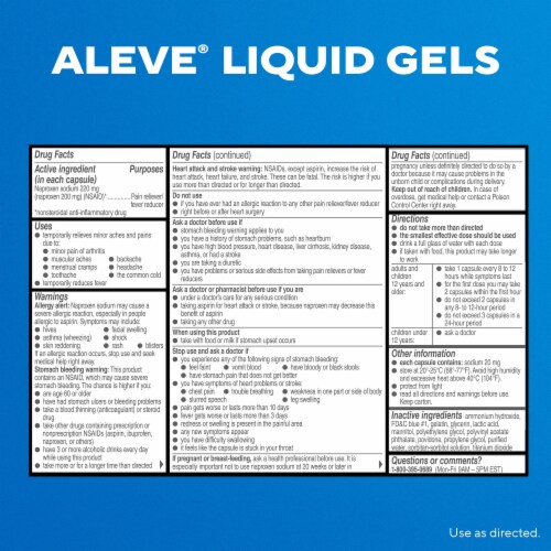 Aleve® Pain Reliever & Fever Reducer 220mg Naproxen Sodium Liquid Gels Perspective: back