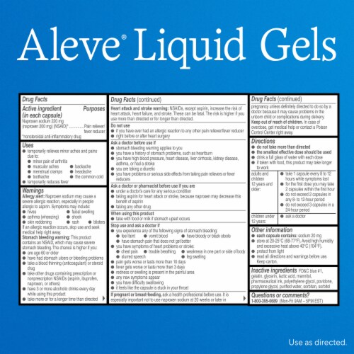 Aleve® Naproxen Sodium Pain Reliever/Fever Reducer Liquid Gels 220mg Capsules Perspective: back