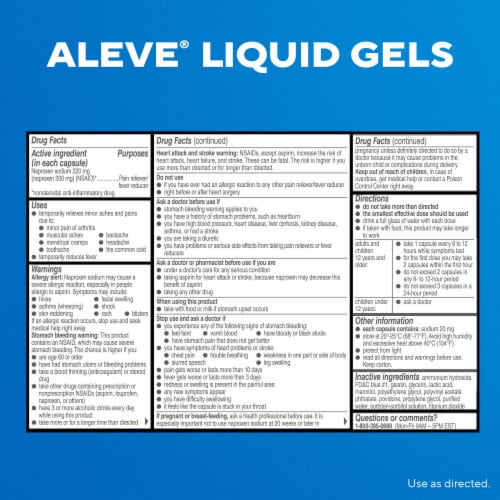 Aleve® Naproxen Sodium Pain Reliever/Fever Reducer Liquid Gels Capsules Perspective: back