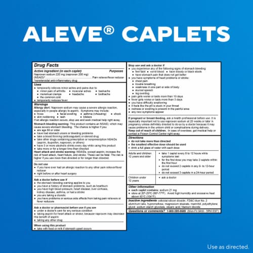 Aleve® Naproxen Sodium Pain Reliever Caplets 220mg Perspective: back
