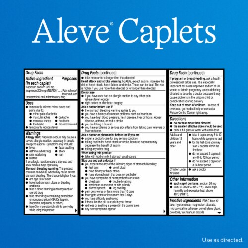 Aleve Pain Relief & Fever Reducer Naproxen Sodium Caplets Perspective: back