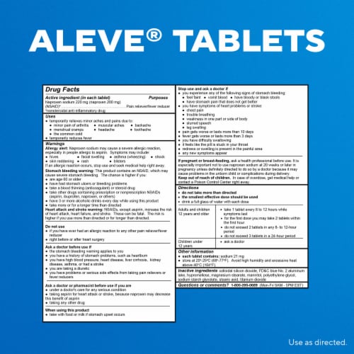 Aleve Pain Reliever & Fever Reducer Naproxen Sodium Tablets Perspective: back