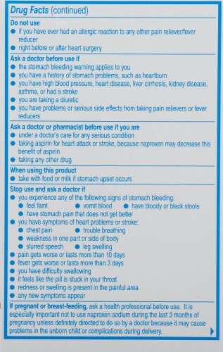 Aleve Pain Reliever & Fever Reducer Naproxen Sodium Gelcaps Perspective: back