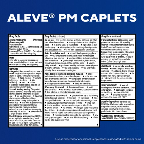 Aleve® PM Pain Reliever/Nighttime Sleep-Aid Naproxen Sodium Diphenhydramine Caplets Perspective: back