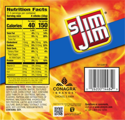 Slim Jim Mild Flavor Snack-Sized Smoked Meat Stick Perspective: back