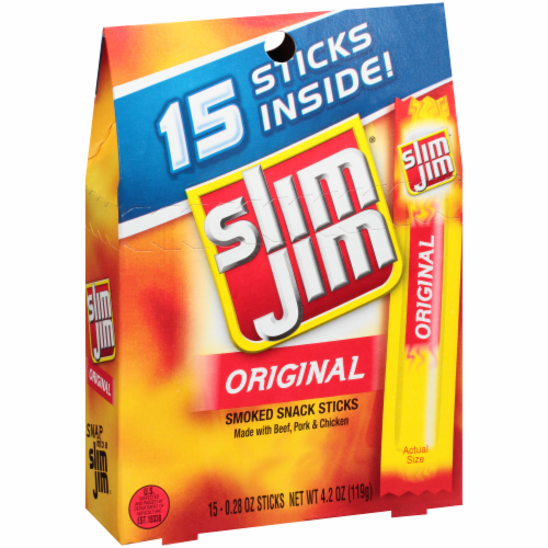 Slim Jim Original Smoked Snack Sticks, 15 ct / .28 oz - Kroger