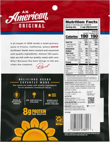 David® Cracked Pepper Salted & Roasted Jumbo Sunflower Seeds Perspective: back