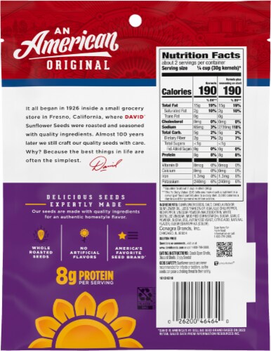 David® Sweet & Spicy Jumbo Salted & Roasted Sunflower Seeds Perspective: back