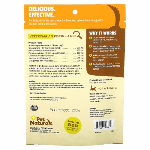 Pet Naturals Of Vermont Hip + Joint Spplmnt For Cats Of All Sizes -1 Each-30 CT - Pack of 3 Perspective: back