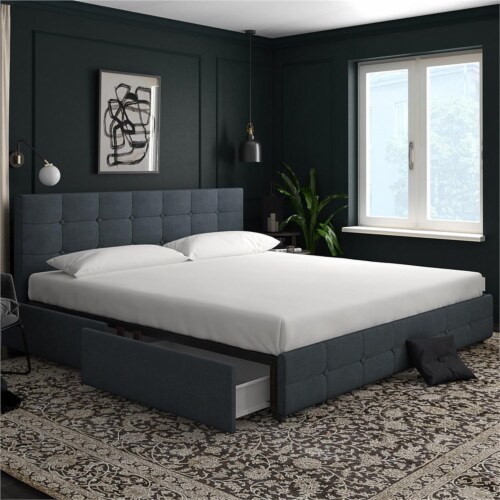 DHP Ryan Tufted King Storage Platform Bed in Blue 1 Fry s Food Stores