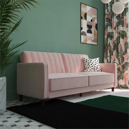 DHP Ivana Tufted Transitional Futon in Pink Velvet 1 Fry s Food