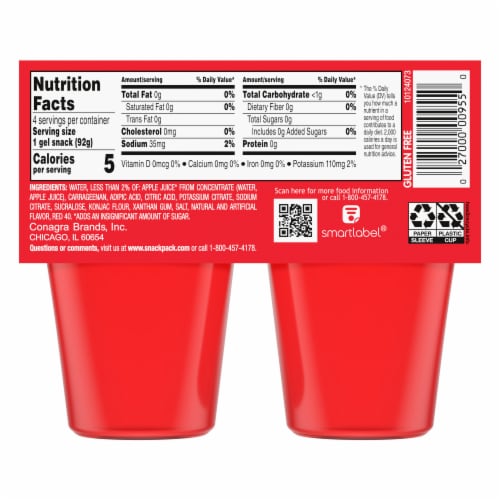 Snack Pack Sugar-Free Strawberry Flavored Low Calorie Juicy Gels Perspective: back