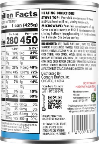 Wendy's® No Beans Canned Chili Perspective: back