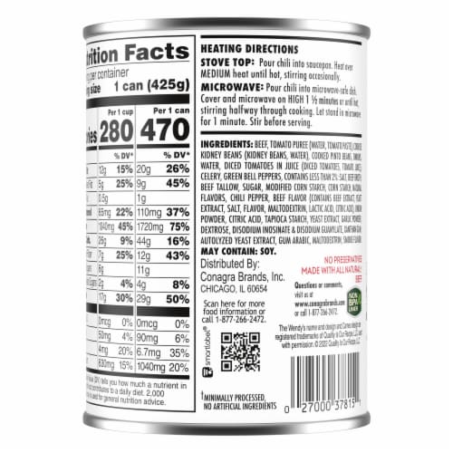 Wendy's Chili With Beans Canned Chili Perspective: back