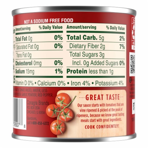 Hunt's No Salt Added Tomato Sauce Perspective: back