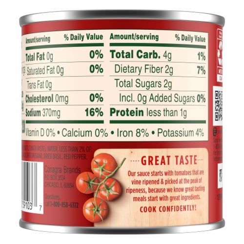 Hunt's Tomato Sauce With Basil Garlic And Oregano Perspective: back