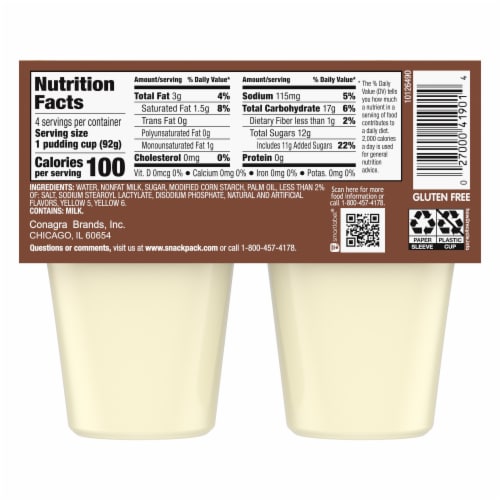 Snack Pack Vanilla Pudding Cups Perspective: back