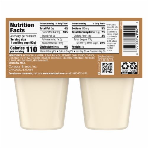 Snack Pack Tapioca Pudding Cups Perspective: back