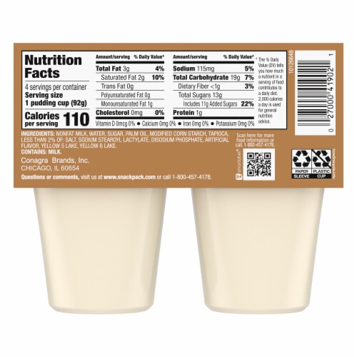 Snack Pack Tapioca Pudding Cups Perspective: back