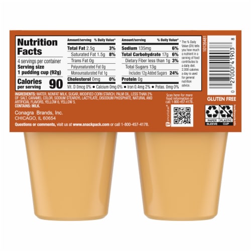Snack Pack Butterscotch Pudding Cups Perspective: back