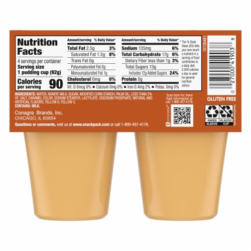 Snack Pack Butterscotch Flavored Pudding Cups Perspective: back