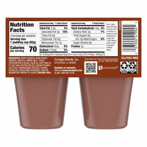 Snack Pack Sugar Free Chocolate Pudding