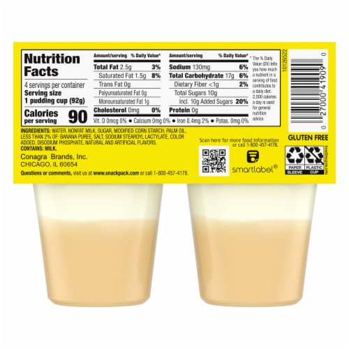 Snack Pack Banana Cream Pie Pudding Cups Perspective: back