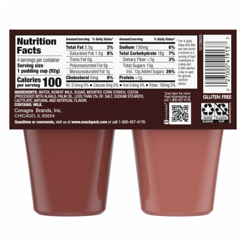 Snack Pack Chocolate Fudge Flavored Pudding Cups Perspective: back