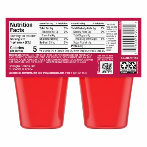 Snack Pack Sugar Free Cherry Flavored Juicy Gels Perspective: back