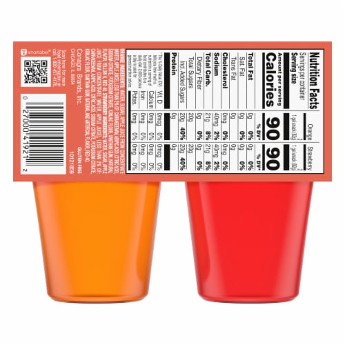 Snack Pack Strawberry And Orange Flavored Juicy Gels Perspective: back