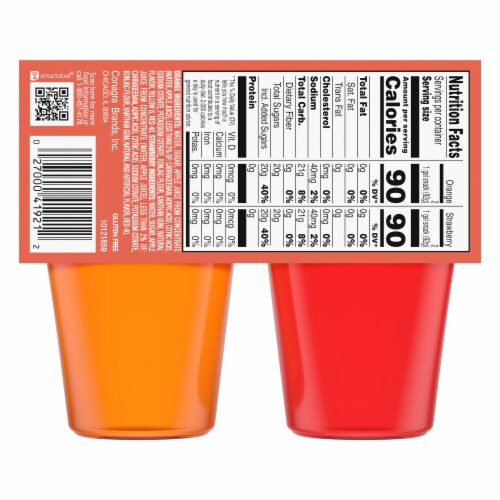 Snack Pack Strawberry Orange Gelatin 4 Count Perspective: back