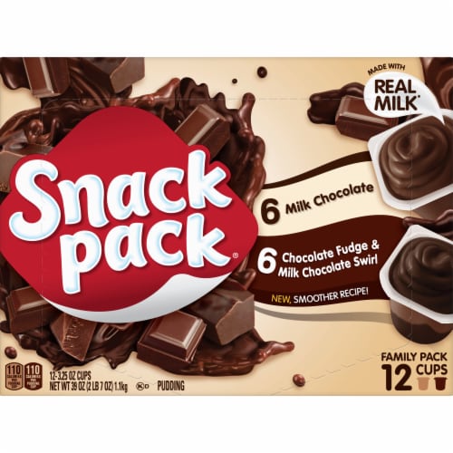 Snack Pack Family Pack Milk Chocolate And Chocolate Fudge/Milk Chocolate Swirl Pudding Cups Perspective: back