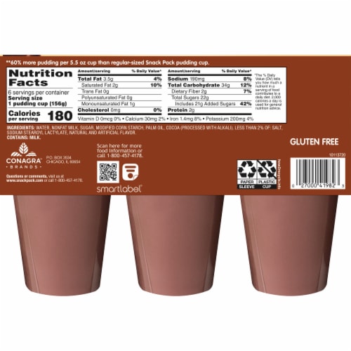 Snack pack pudding nutrition label