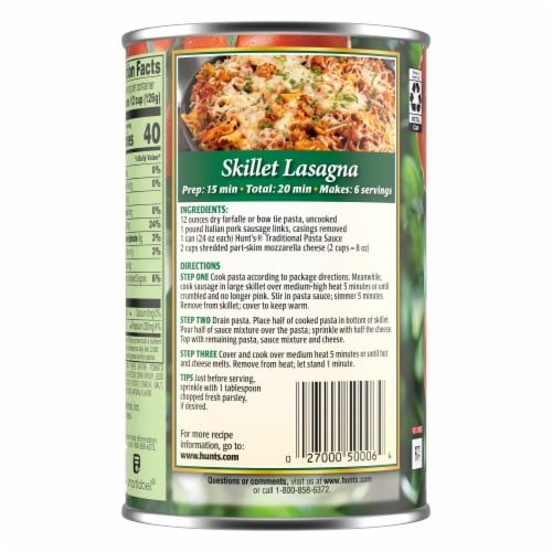 Hunt's Traditional Pasta Sauce Perspective: back