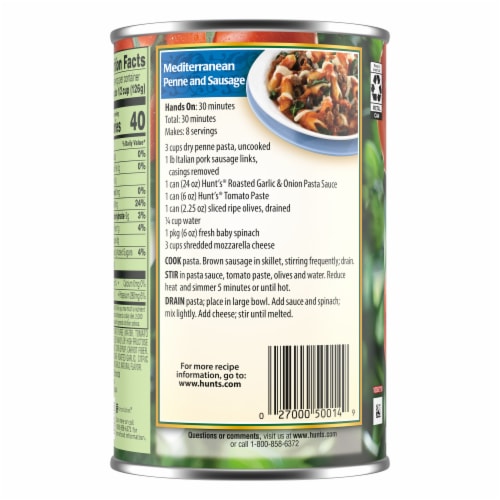 Hunt's Roasted Garlic & Onion Pasta Sauce Perspective: back