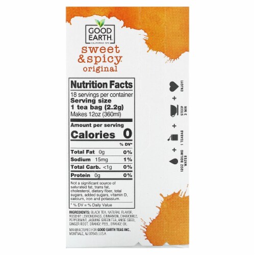 Good Earth® Sweet & Spicy Herbal & Black Tea Bags Perspective: back