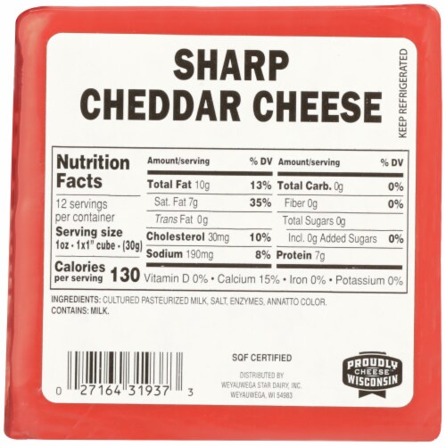 Weyauwega Star Dairy Sharp Cheddar Block Cheese Perspective: back