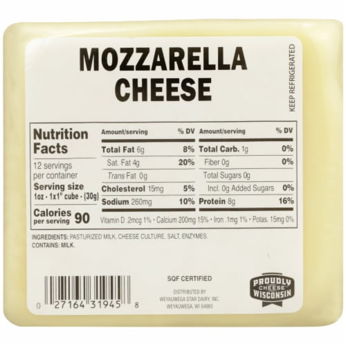 Weyauwega Star Dairy Mozzarella Cheese Perspective: back