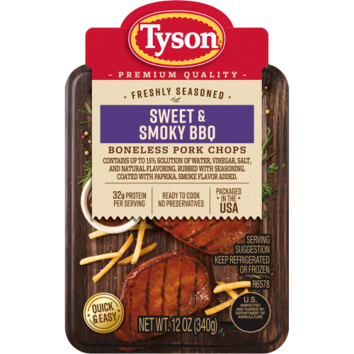 Tyson® Pork Chops Sweet & Smoky BBQ Freshly Seasoned Boneless Ready to Cook Perspective: back