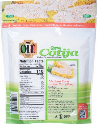Ole Grated Cotija Mexican Style Parmesan Cheese Perspective: back