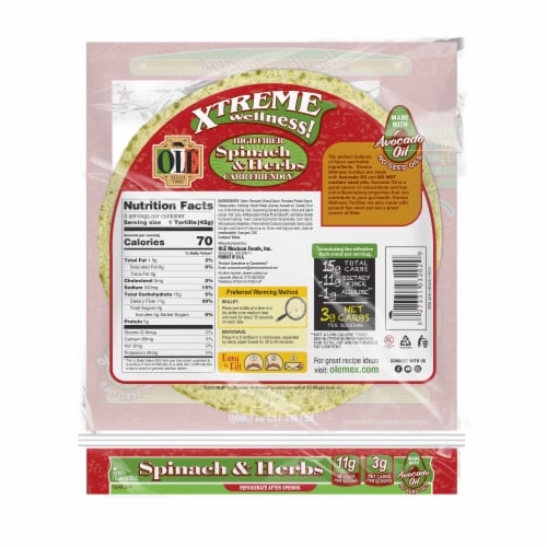 Olé Xtreme Wellness Keto Friendly Carb Lean Spinach & Herbs Tortillas Perspective: back