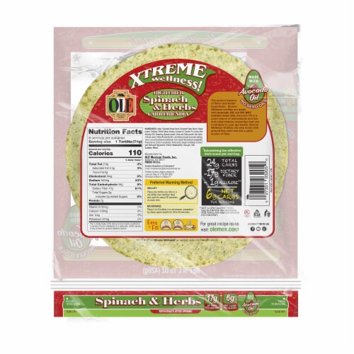 Olé Xtreme Spinach & Herbs Burrito Wrap Keto Friendly Tortillas Perspective: back