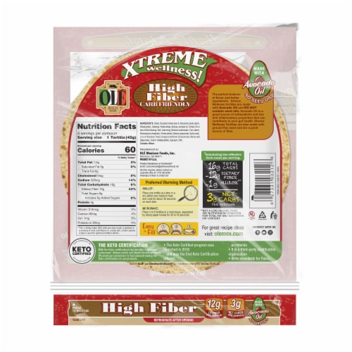 Olé Xtreme Wellness Keto Friendly Carb Lean High Fiber Tortillas Perspective: back