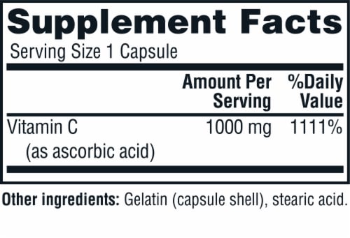 Twinlab C-1000 Caps Crystalline Vitamin C Capsules Perspective: back
