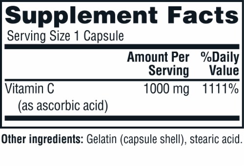 Twinlab C-1000 Caps Crystalline Vitamin C Capsules Perspective: back