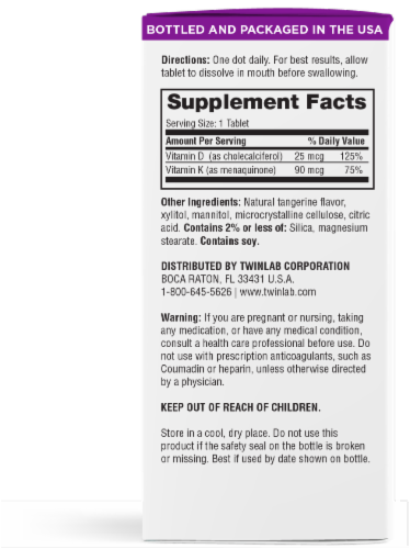 Twinlab D3 K2 Dots 1000 Vitamins Tablets Perspective: back