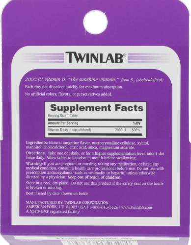 Twinlab D3 Dots Tablets 2000 IU Perspective: back